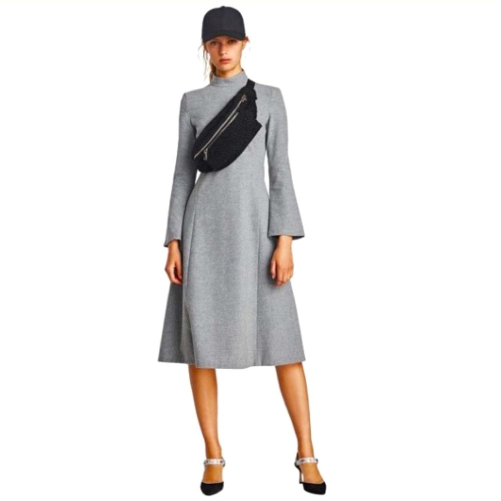Zara Wool Long Sleeve Peplum Waist Flare Dress